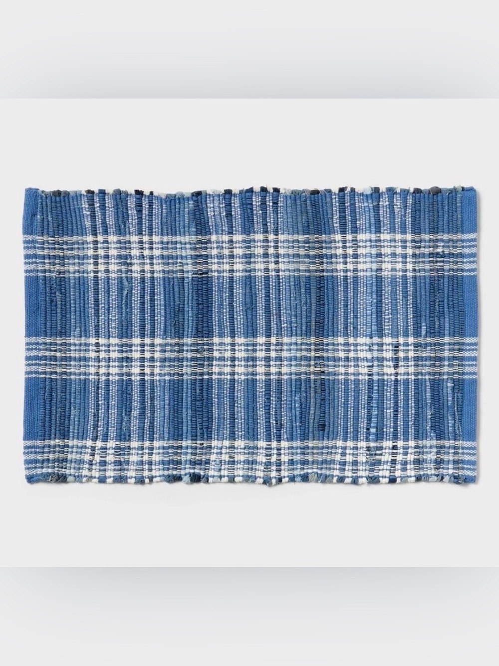 Threshold Blue and White Plaid Bathroom Mat